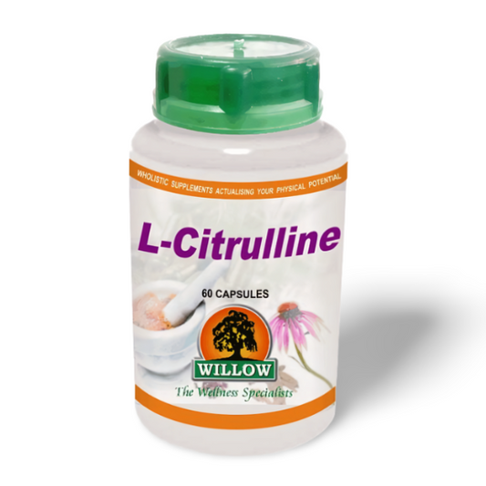 WILLOW L-Citrulline 500mg – 60 capsules for improved circulation, nitric oxide boost, stamina and cardiovascular wellness.