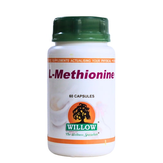 Willow L-Methionine 60 Capsules – Essential amino acid supplement supporting liver health, detox, and antioxidant activity for overall wellness.
