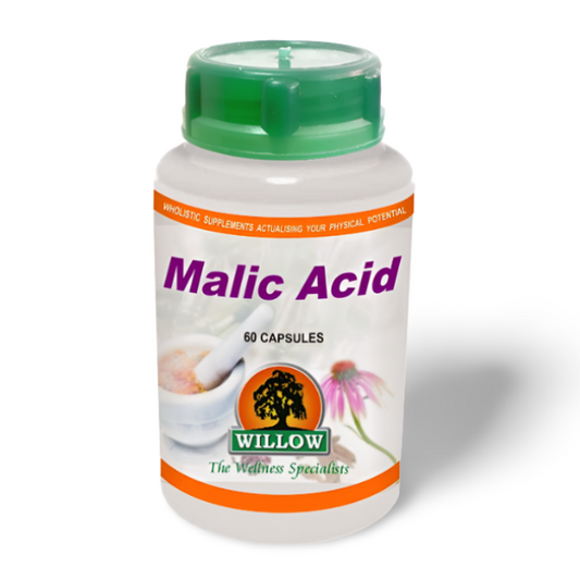 WILLOW Malic Acid 60 Capsules – natural support for energy, muscle pain relief, fibromyalgia and overall cellular health