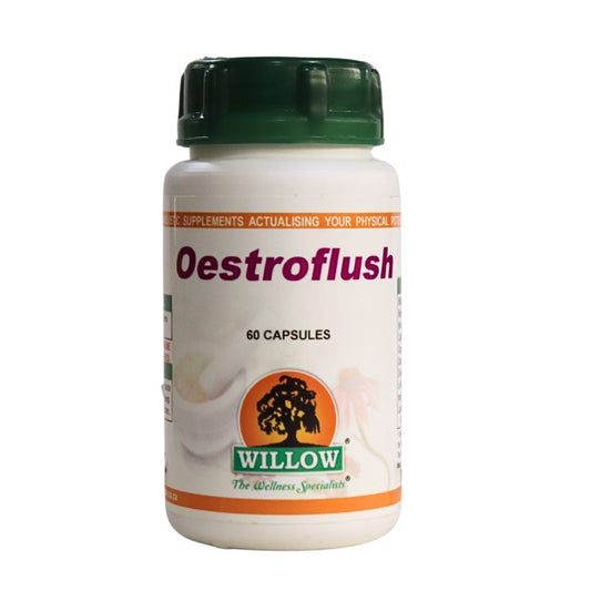 Oestroflush herbal supplement by Willow, formulated to support hormonal balance and promote women’s wellness naturally through targeted plant-based ingredients.

