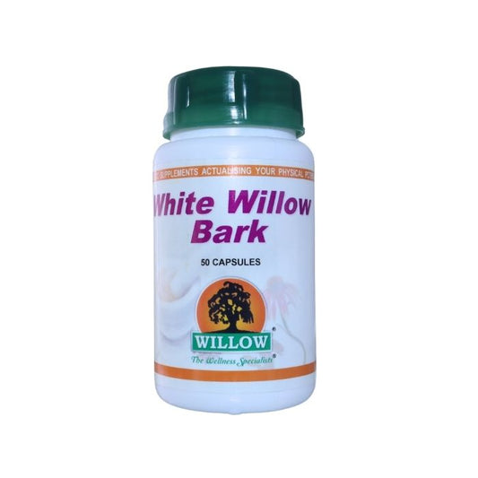 Bottle of Willow White Willow Bark 50 Capsules, a natural supplement traditionally used to support joint health and provide pain relief.