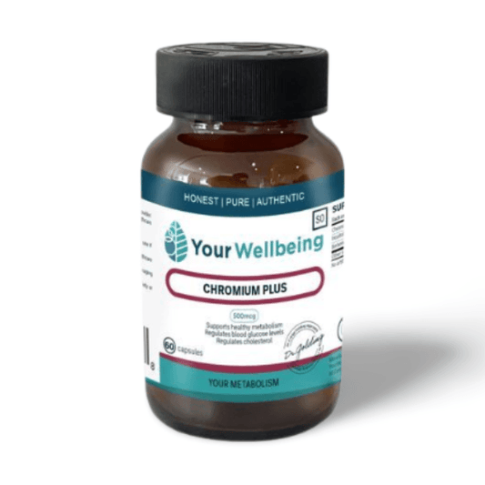 YOUR WELLBEING Chromium Plus - natural supplement supporting blood sugar balance, energy metabolism, and overall nutritional wellness.