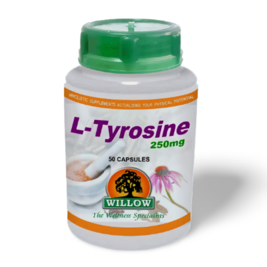 WILLOW L-Tyrosine 250mg – 50 capsules to support focus, cognitive function, stress resilience and thyroid health naturally