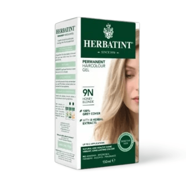 HERBATINT 9N Honey Blonde permanent hair colour, ammonia-free with 8 organic herbal extracts for soft, radiant, healthy-looking blonde hair.