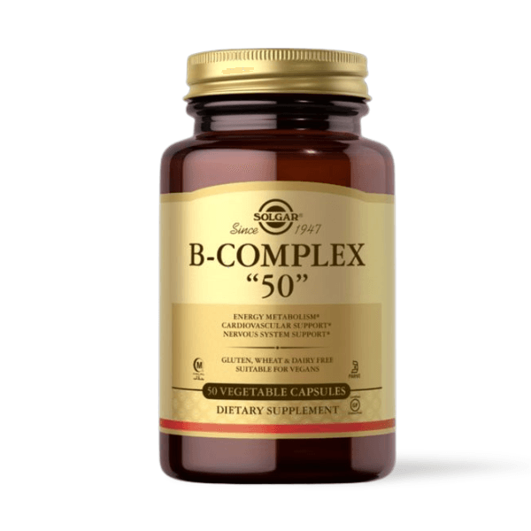 Vitamin B Complex "50" from Solgar, the gold Standard of vitamins in the world. 50 Capsules from The Good Stuff Health Shop. 