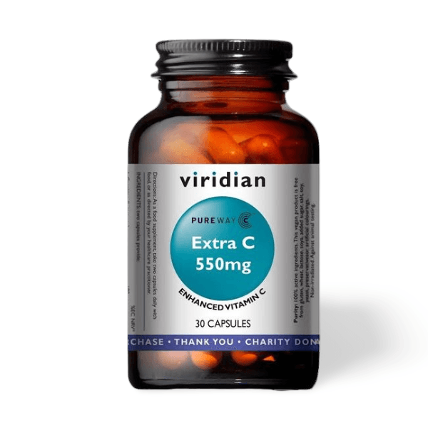 Key Features of Viridian Extra C 550mg:  High potency form of Vitamin C Delivers enhanced absorption Supported by human clinical research 100% natural ingredients 100% active ingredients with no binders, fillers or nasties Suitable for vegans Non-GMO, palm oil-free, against animal testing, ethically made - The Good Stuff Health Shop